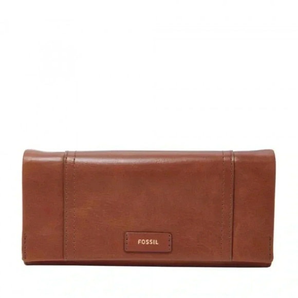 Fossil Ladies Ellis Brown Clutch Large Leather Wallet - Picture 1 of 10